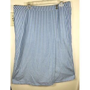 Pact Wrap Skirt Sz XL Blue White Striped Organic Cotton Linen Midi Coastal Chic